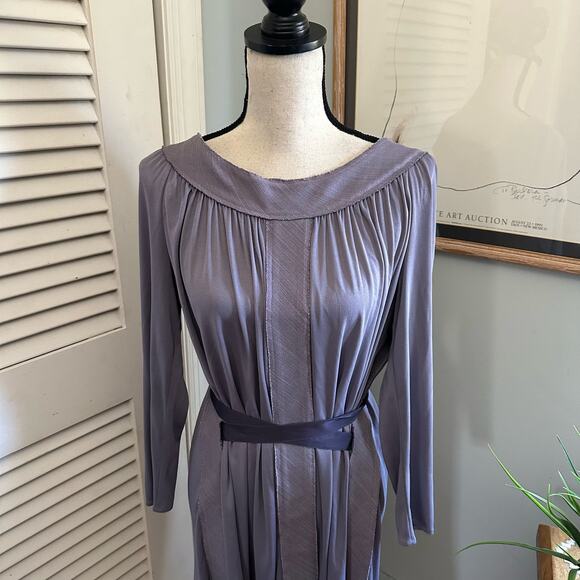 ALBERTA FERRETTI Womens Dress 10 Purple Belted Ruched Modern Evening Cocktail - Picture 4 of 14